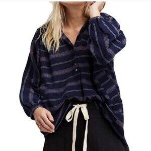 Free People Rolling Clouds Oversize Slouchy Hooded Pullover Hoodie Cotton Top M